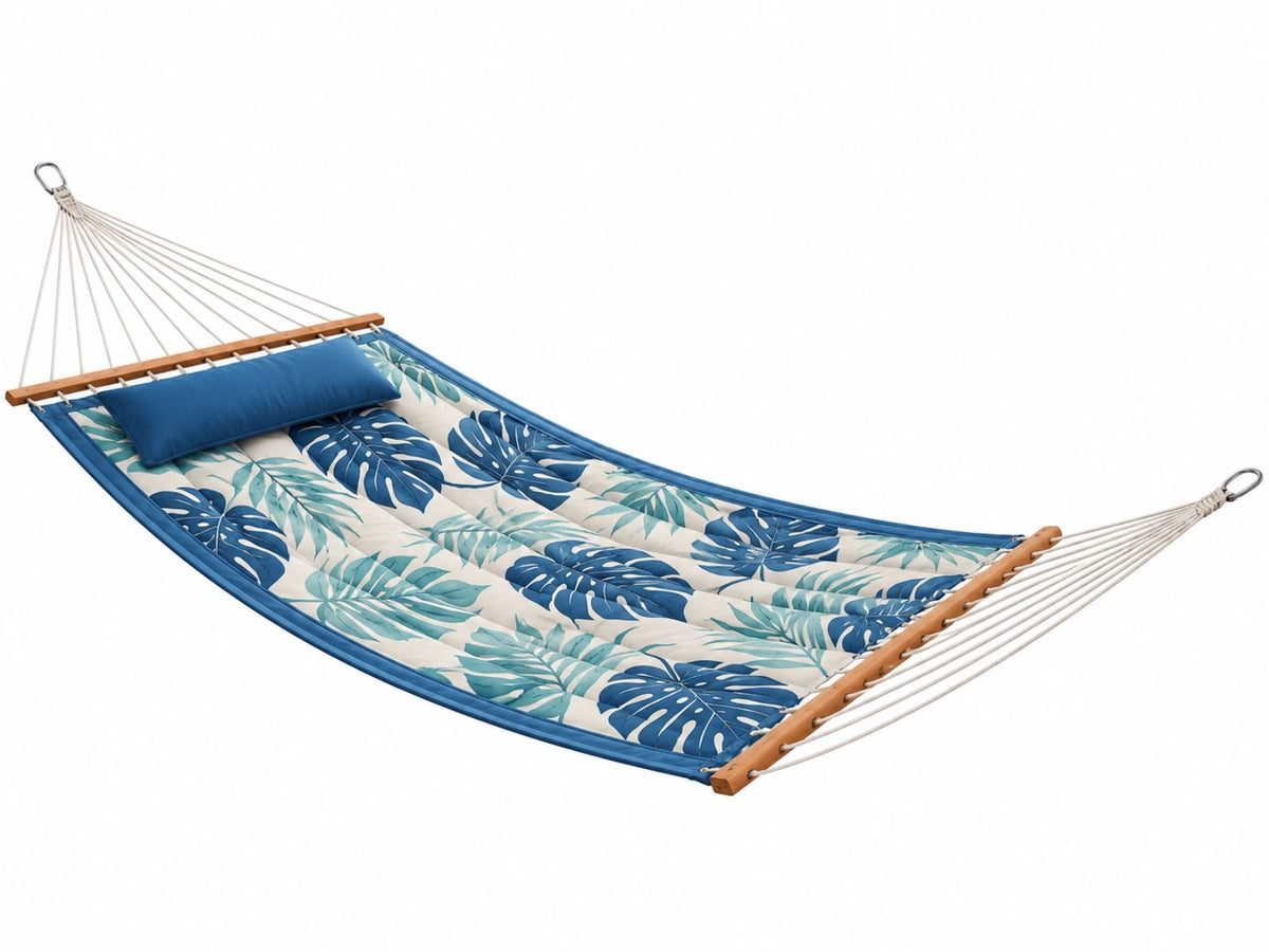 Amaca da giardino 200 x 120 cm in tessuto blu e bianco con barre in legno stile tropicale