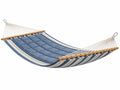Amaca imbottita 300 x 140 cm in tessuto blu e bianco con barre in legno per giardino