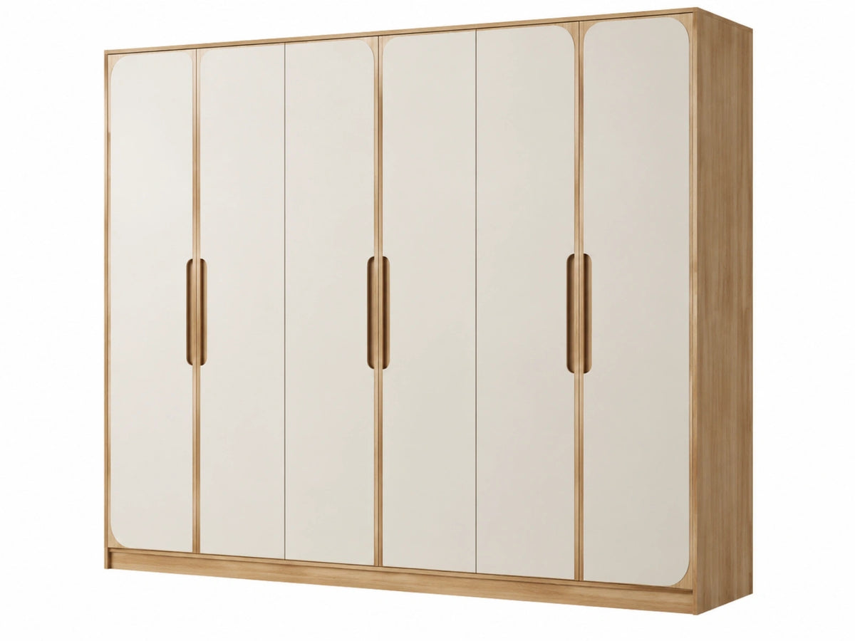 Armadio 270 x 60 x 220 cm in legno beige e rovere naturale - 6 ante stile moderno