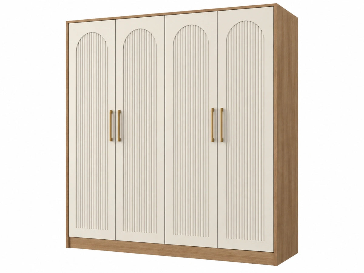 Armadio 200 x 60 x 200 cm in pannelli di legno beige e rovere - quattro ante stile moderno