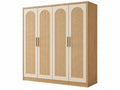 Armadio guardaroba 200 x 60 x 220 cm in legno beige e naturale con 4 ante stile boho