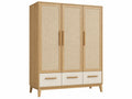 Armadio guardaroba 120x50x190 cm in legno beige con pannelli effetto rattan e 3 ante