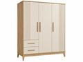 Armadio 120 x 55 x 200 cm in pannelli effetto legno beige/naturale con 3 ante e 2 cassetti stile moderno