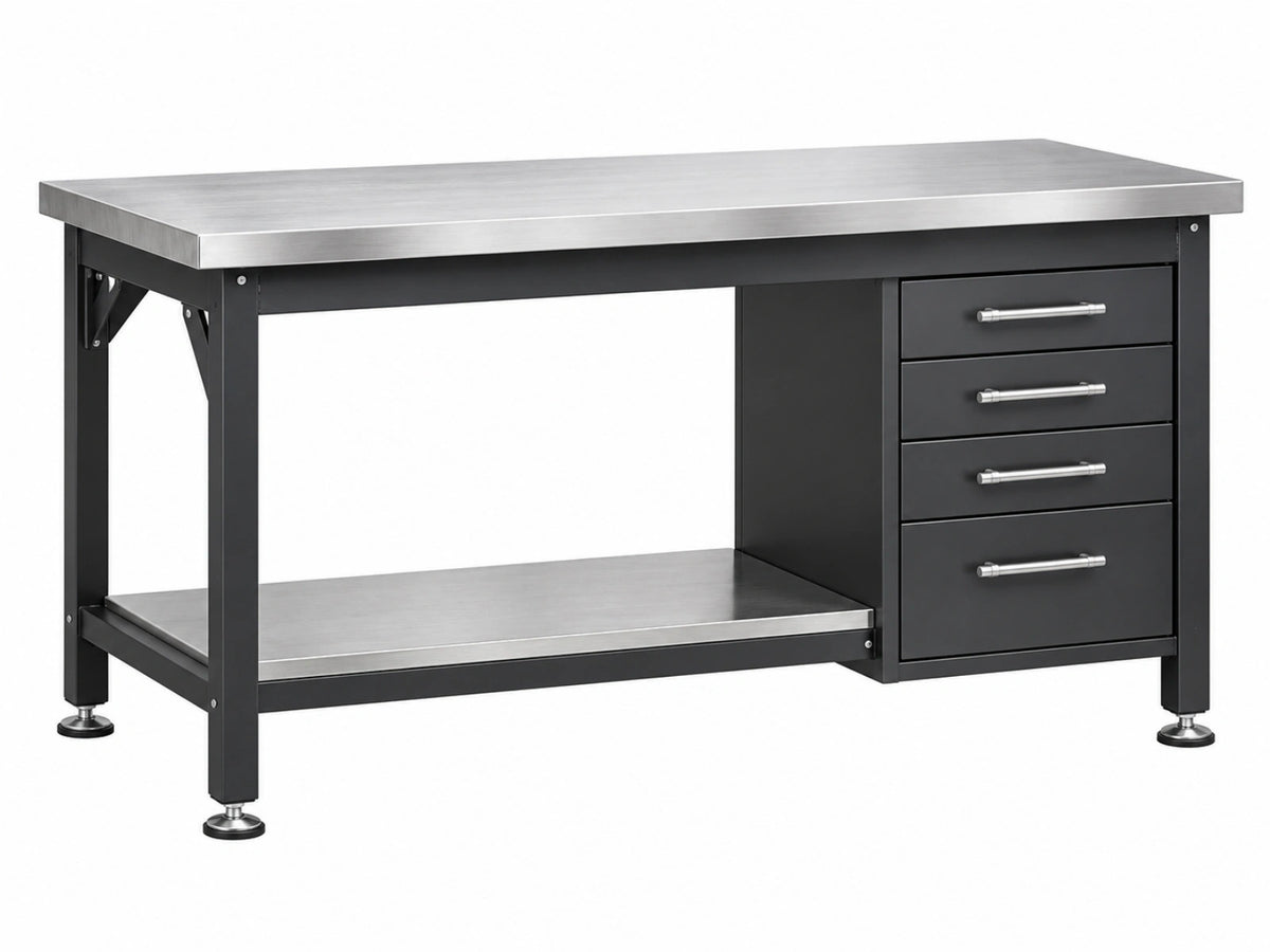 Banco da lavoro 152 x 76 x 91 cm in acciaio nero e argento con 4 cassetti