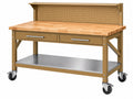 Banco da lavoro 152 x 76 x 155 cm in legno e acciaio marrone con ruote e pannello forato
