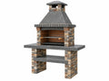 Barbecue da giardino 200 x 90 x 240 cm in pietra grigio multicolore con griglie in acciaio stile rustico