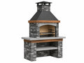 Barbecue da giardino 150 x 80 x 250 cm in pietra grigia con griglia in acciaio