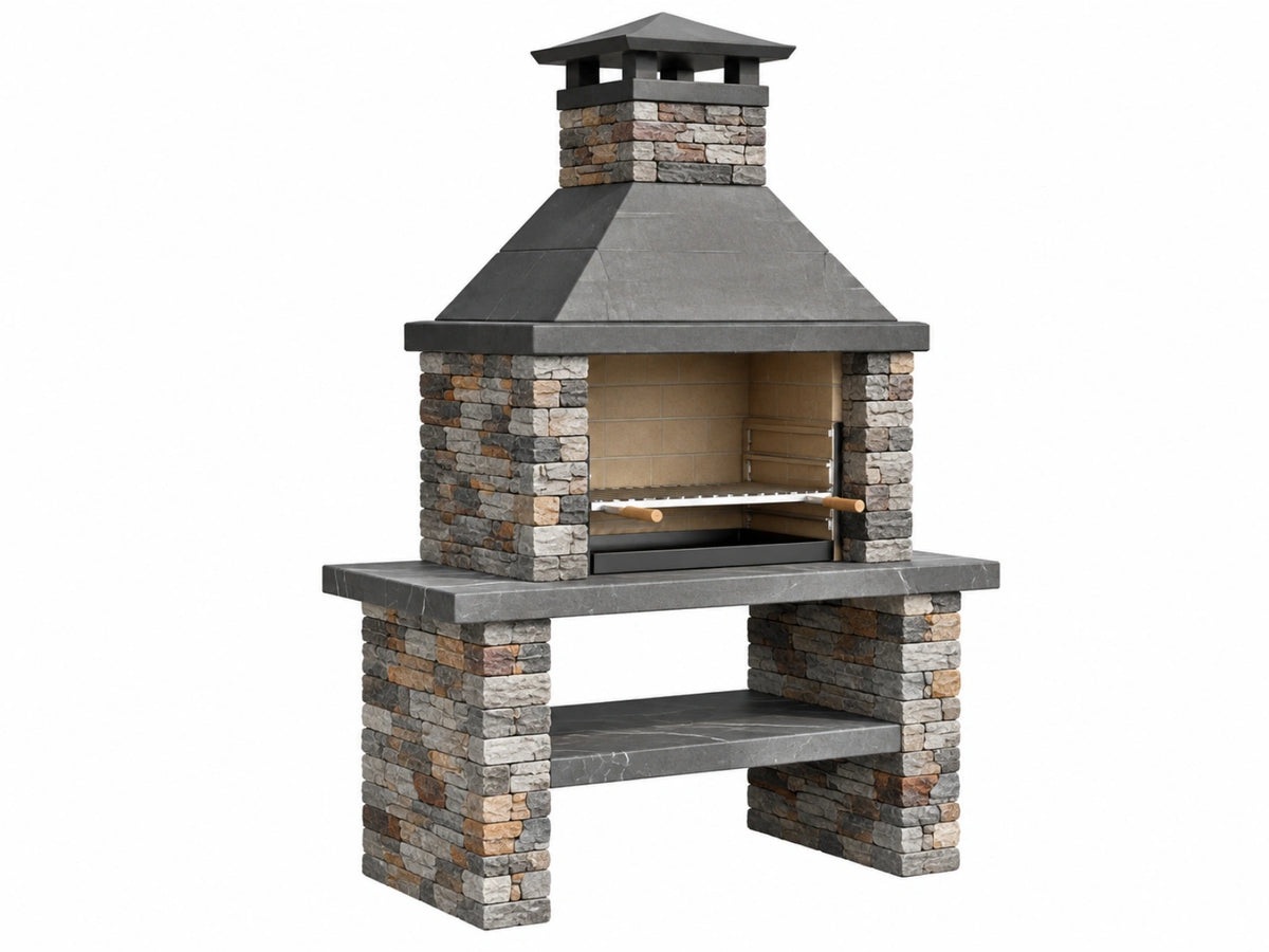 Barbecue da giardino 120 x 70 x 230 cm in pietra grigio antracite - griglia regolabile stile rustico
