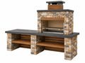 Cucina da esterno con barbecue 240 x 90 x 250 cm in pietra marrone e grigio con piano in pietra