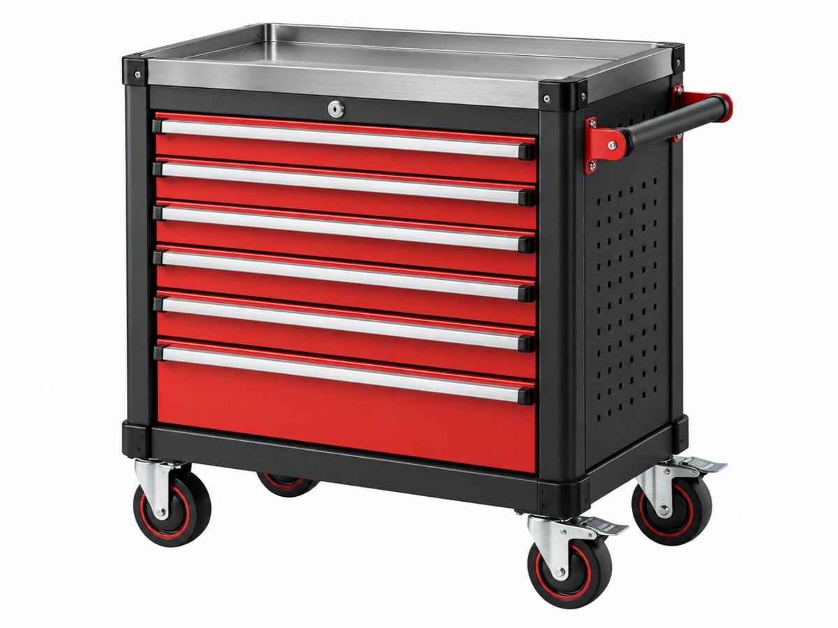 Carrello portautensili 78 x 46 x 97 cm in acciaio rosso e nero con 7 cassetti e ruote