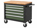 Carrello portautensili 100 x 55 x 95 cm in acciaio nero e verde con piano in legno e 5 cassetti