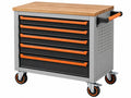 Cassettiera portautensili 100 x 50 x 95 cm in acciaio grigio nero e arancione con piano in legno e ruote
