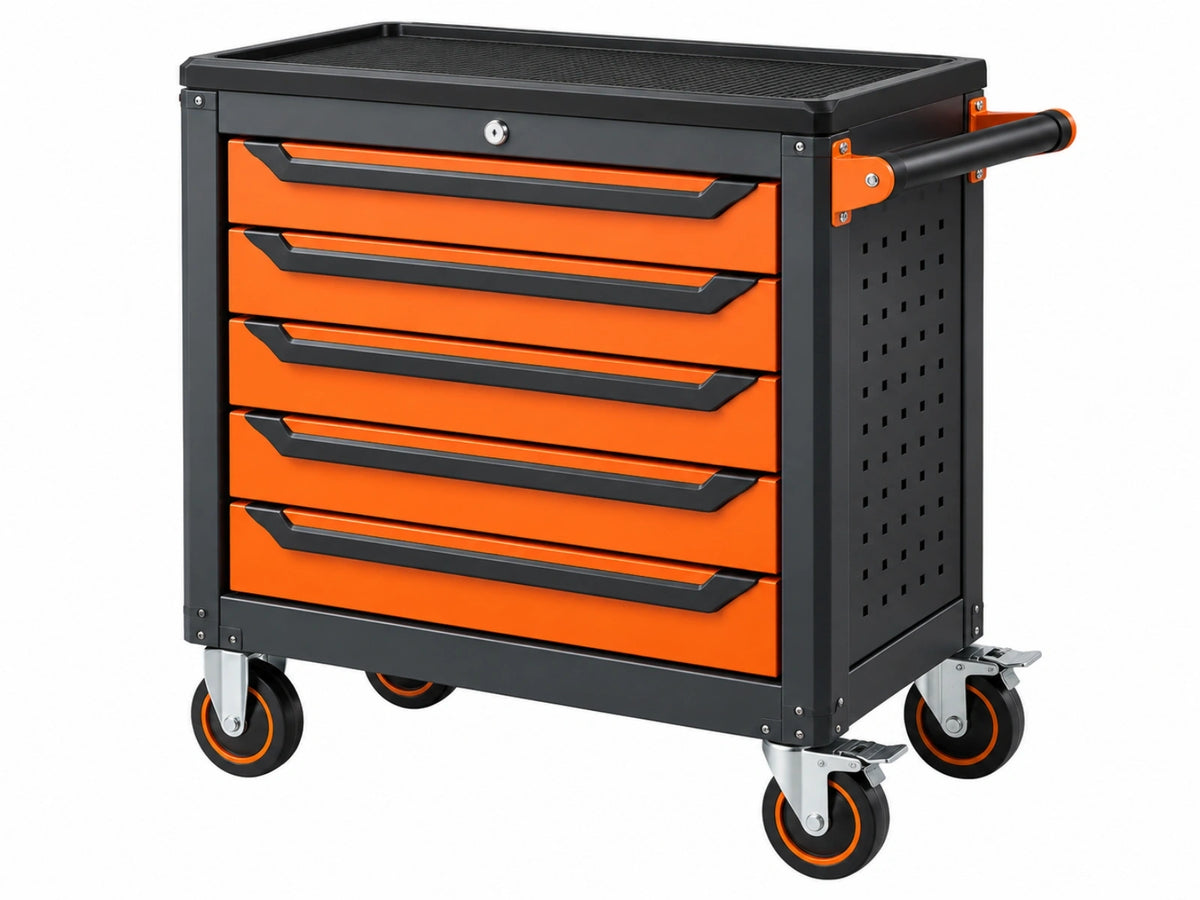 Carrello portautensili 80 x 45 x 95 cm in acciaio nero/arancione con 5 cassetti e ruote