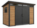 Casetta da giardino 300 x 240 x 240 cm effetto legno marrone e nero con doppia porta