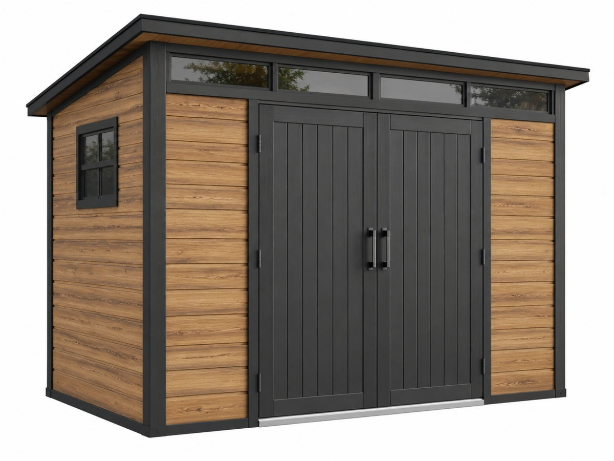 Casetta da giardino 300 x 240 x 240 cm effetto legno marrone e nero con doppia porta