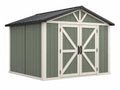 Casetta da giardino 244 x 183 x 226 cm in resina verde salvia e bianco - doppia porta stile rustico